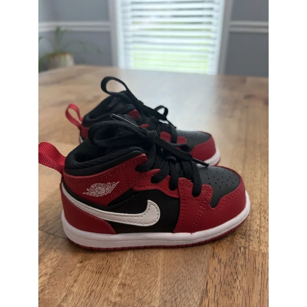 NIKE Air Jordan 1 Mid TD Gym Red Black White Size 6C